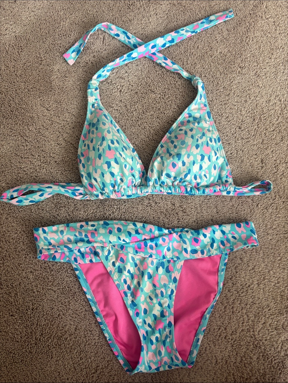 Lilly Pulitzer Hottie Dottie Teal, Blue & Pink Triangle Bikini Set